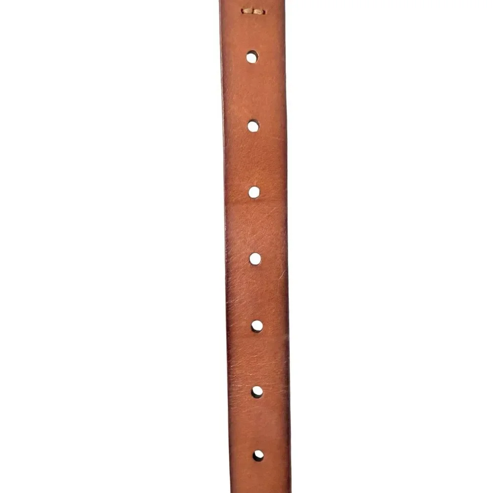 Frye Cognac Leather Belt Silver Buckle Womens Small Woven Detail Style 34DC053